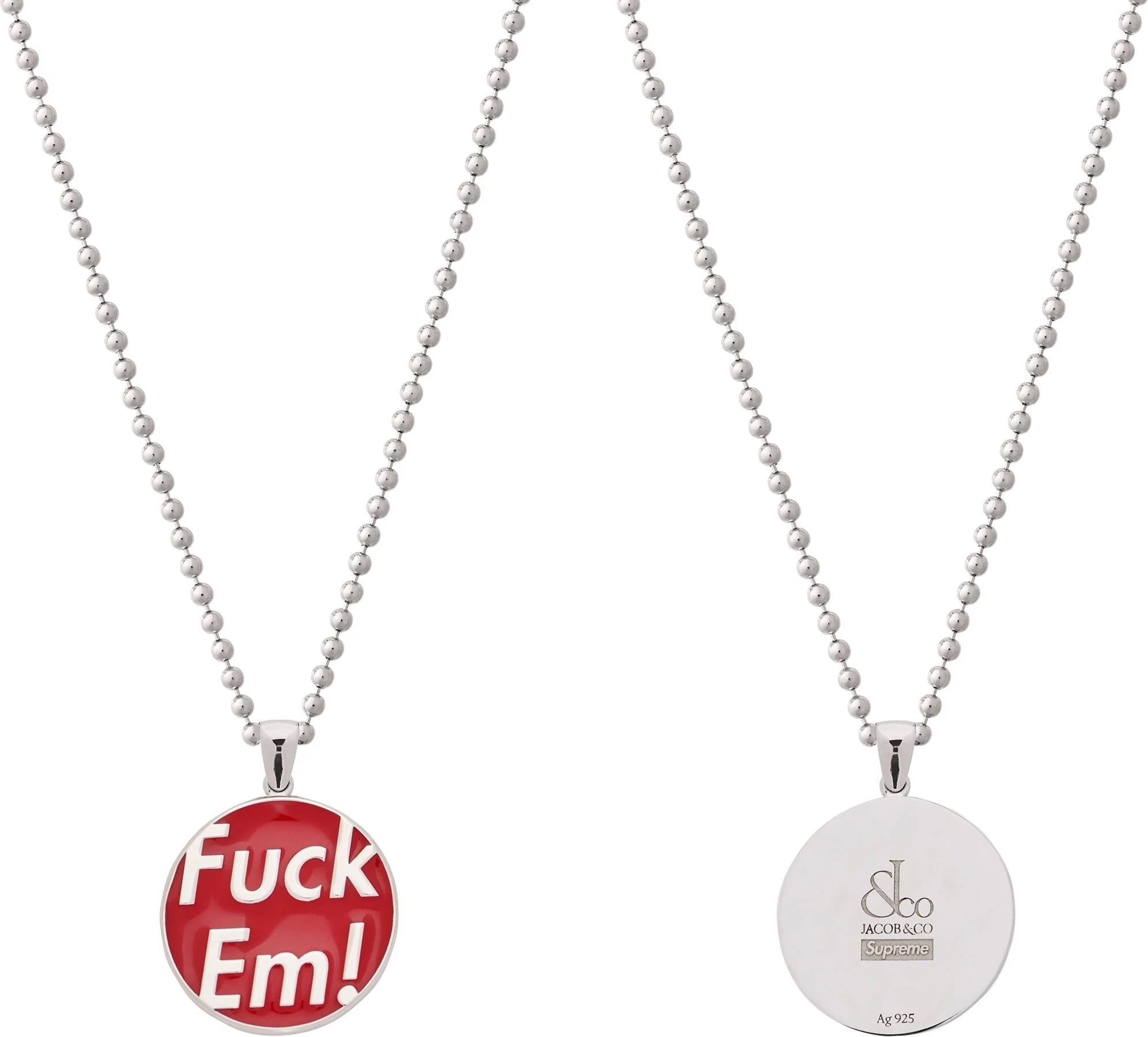 Supreme®/Jacob&Co Fuck Em Pendant (Silver)
